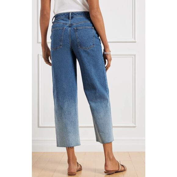 NWT Talbots Womens 22WP Plus Petite Wide Leg Crop Jean Ombre Dip Dye Frayed‎ Hem - Picture 3 of 16
